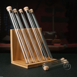 2*23.5cm- Ống nhựa trong suốt, nút gỗ có đệm cao su đựng nhang trầm