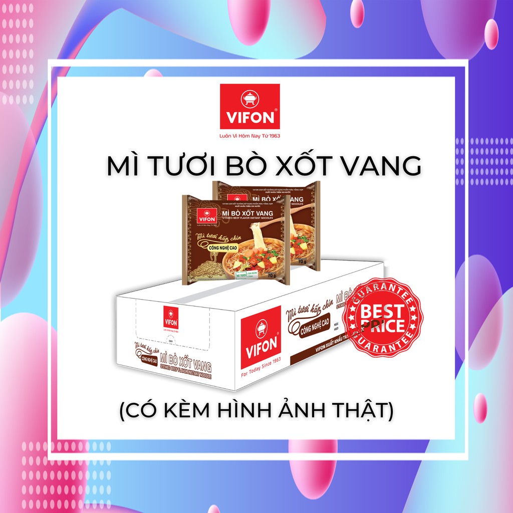 🌈🌻[CHÍNH HÃNG]🌈🌻 Thùng 30 Mì Tươi Hấp Chín Vị Bò Xốt Vang (70g/gói) Vifon [UY TÍN]🌈🌻