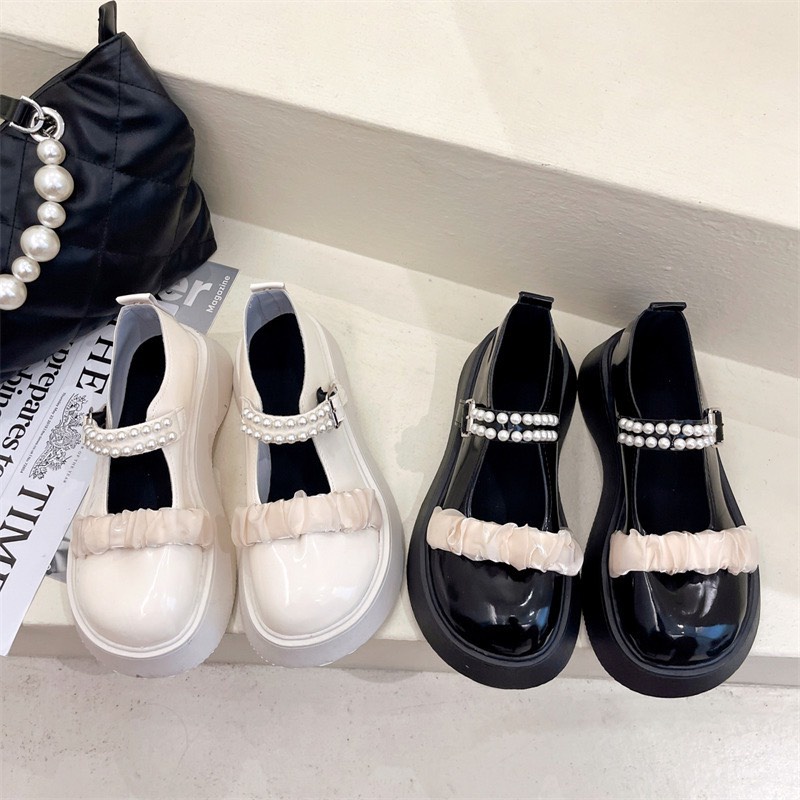 Giày Lolita Búp Bê Dễ Thương Viền Ren Quai Ngọc Độn Đế Nhẹ Hàn Quốc FLOWER G29 - nguyentrang239