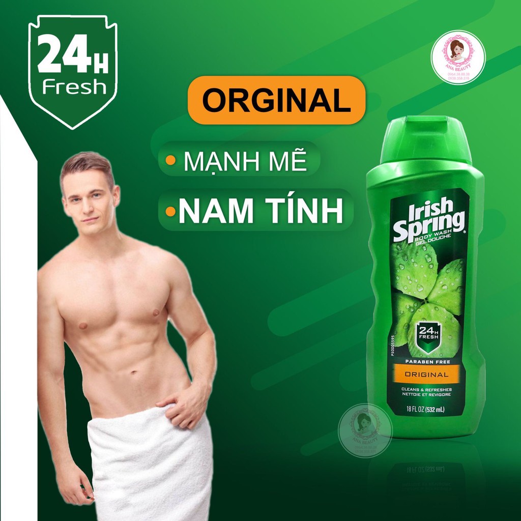 Sữa tắm nam Irish Spring Original Moisturizing Face + Body Wash 532ml - Hàng Mỹ sản xuất Mexico