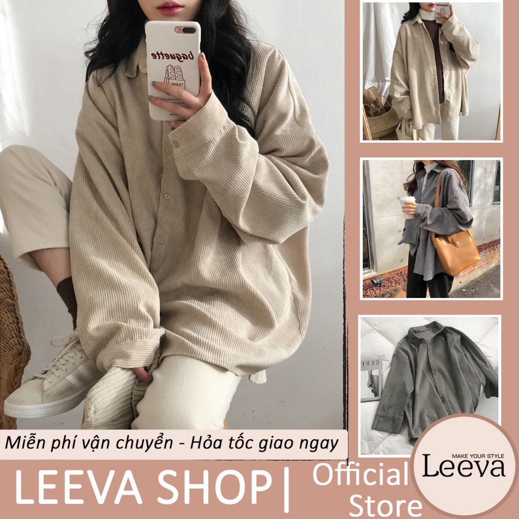 LEEVA - Áo sơ mi nhung tăm nữ form rộng A043