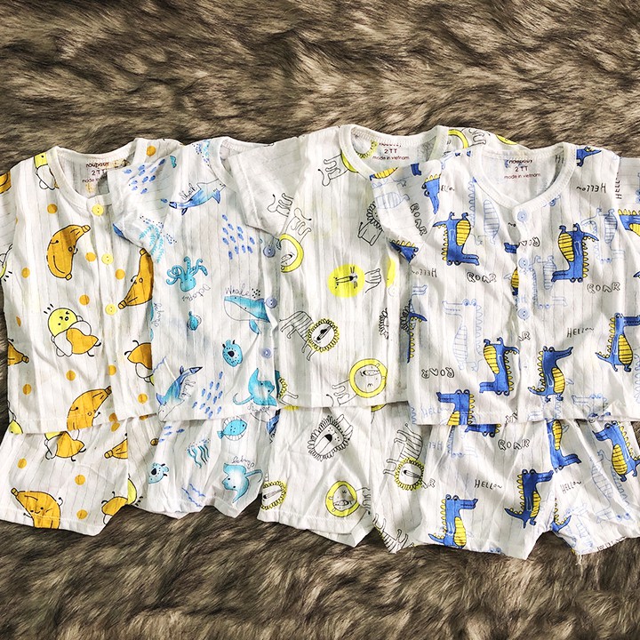 Bộ cotton giấy cộc tay khuy giữa phối quần đùi cho bé 2-13kg chất thun co giãn thông thoáng thoải mái Baby-S – SBVN001