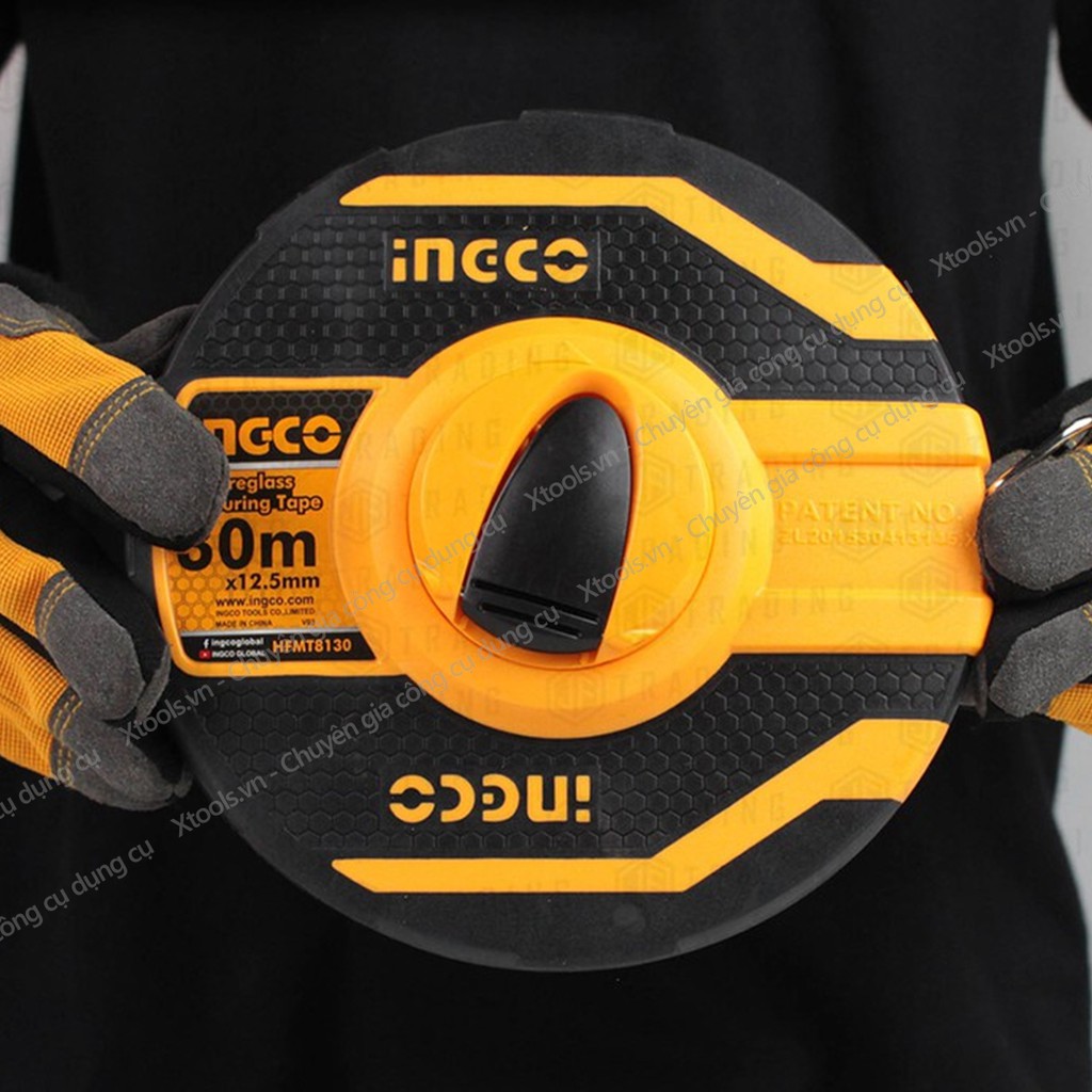 Thước dây cuộn sợi thủy tinh INGCO 20-30mx12.5mm, thước cuốn đa năng vỏ nhựa ABS bọc cao su siêu bền, tốc độ cuốn nhanh