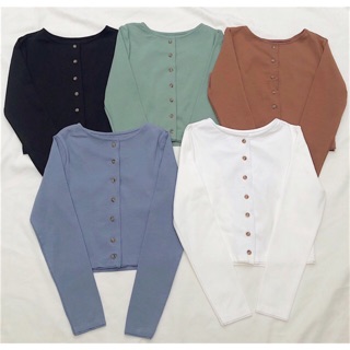Áo croptop gài nút tay dài