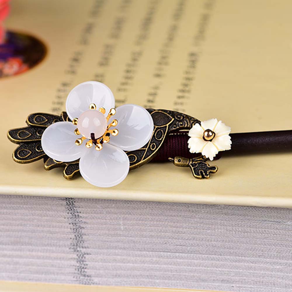 Trâm cài tóc bằng gỗ hình hoa phong cách Trung Quốc cổ điển đơn giản nhiều màu tùy chọn cho nữ