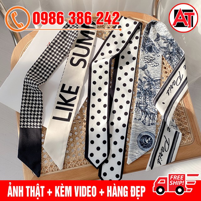 Khăn Choàng Cổ Lụa Dáng Dài 100x8 cm Đa Năng / Khăn Turban Bandana Đội Đầu Buộc Tóc Thời Trang Hàn Quốc