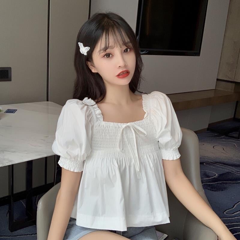 Áo Croptop kiểu babydoll nữ đẹp cổ vuông tay ngắn mẫu mới đẹp mã QD076