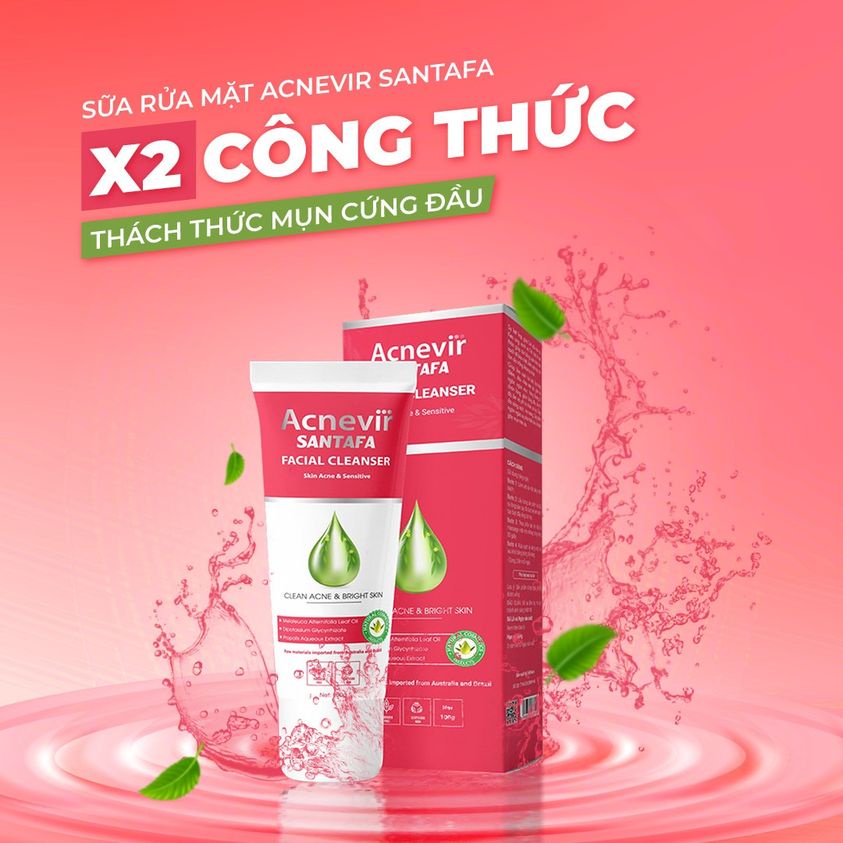 Combo Sữa Rửa Mặt Và Kem Hỗ Trợ Ngừa Mụn Cám, Mụn Đầu Đen Acnevir Santafa Tuýp 100g và 10g