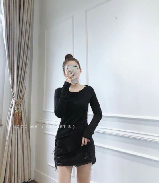 ÁO THUN LỆCH VAI TAY DÀI