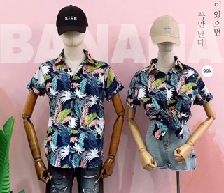 Sơ mi hawaii lá bạc-lông vũ