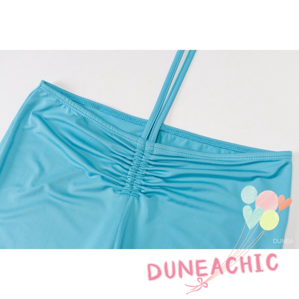 DUNEA Set Đồ 2 Món Áo Tank Top Trơn Thắt Nơ Eo Và Quần Dài Màu Trơn Cho Nữ