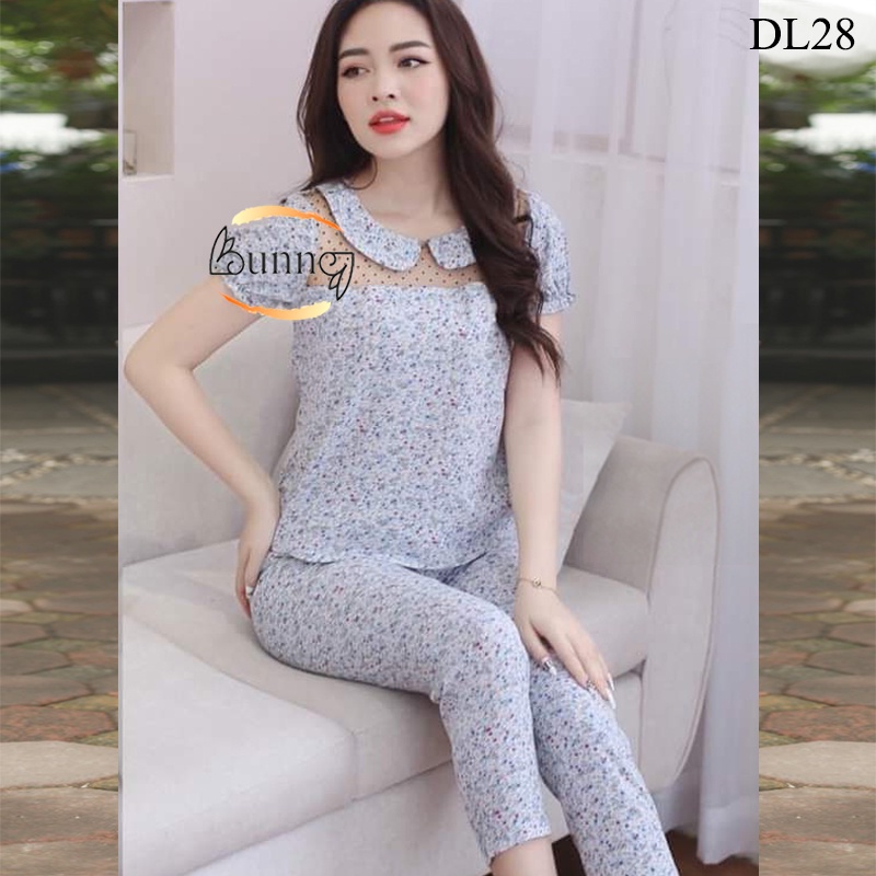 ĐỒ MẶC NHÀ SAU SINH, QUẦN ÁO NỮ CHẤT LIỆU LỤA HÀN, HỌA TIẾT HOA LÁ XINH FOM DÁNG ĐẸP