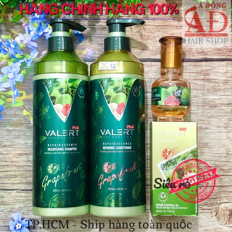 [Chính hãng][Giá sỉ] Bộ dầu gội xả bưởi Valert Grapefruit siêu mượt ngăn rụng mọc tóc 850mlx2 + Tinh dầu 60ml