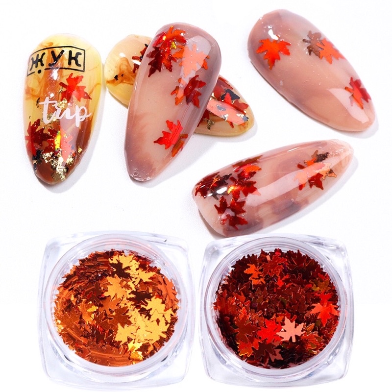 Sequin kim tuyến lá phong-phụ kiện nail móng