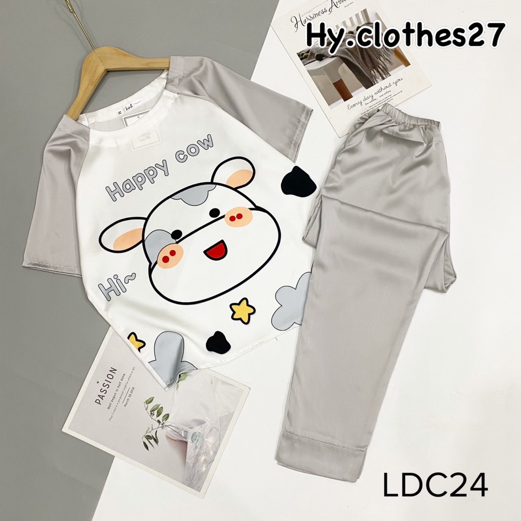 BỘ NGỦ LỤA CỘC DÀI cổ tròn hoạ tiết siêu xinh