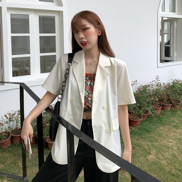 [hình thật] Áo Blazer ngắn tay Wado màu trơn cho nữ wado