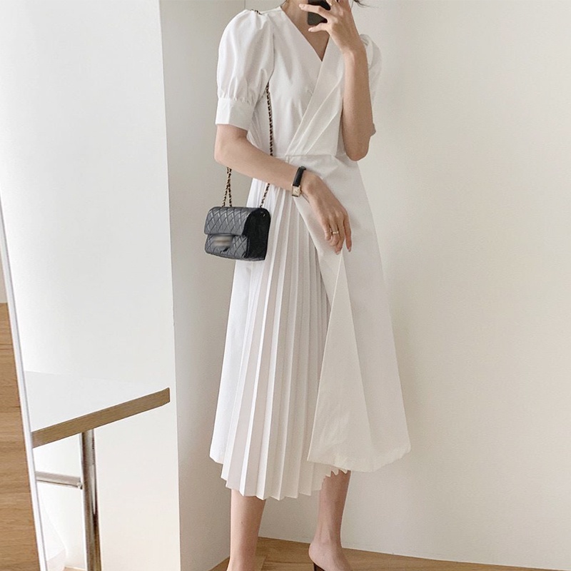 Đầm cổ chữ V thiết kế mới thời trang theo phong cách Hàn Quốc 45120