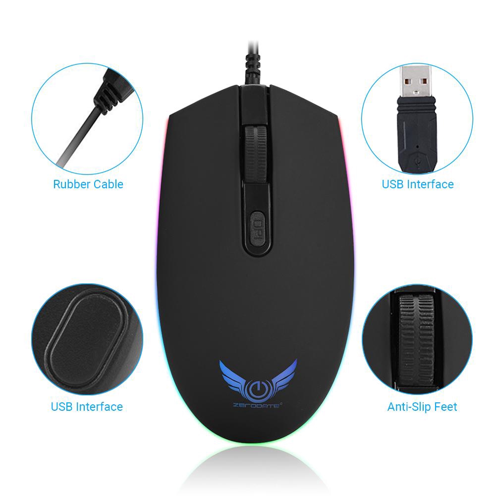 Chuột Gaming có dây ZERODATE s900 1600DPI , LED RGB