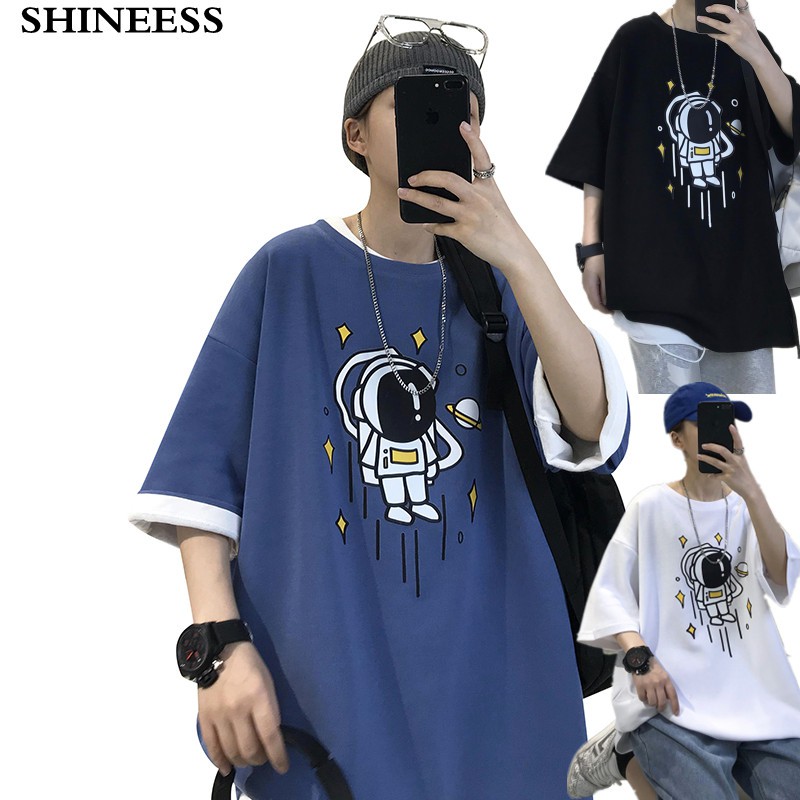 Áo Thun Nam Clothing Cổ Tròn Form Rộng Streetwear Áo Phông Nam Form Rộng Basic Cotton Oversize In Phi Hành Gia PCG693 bắn thật