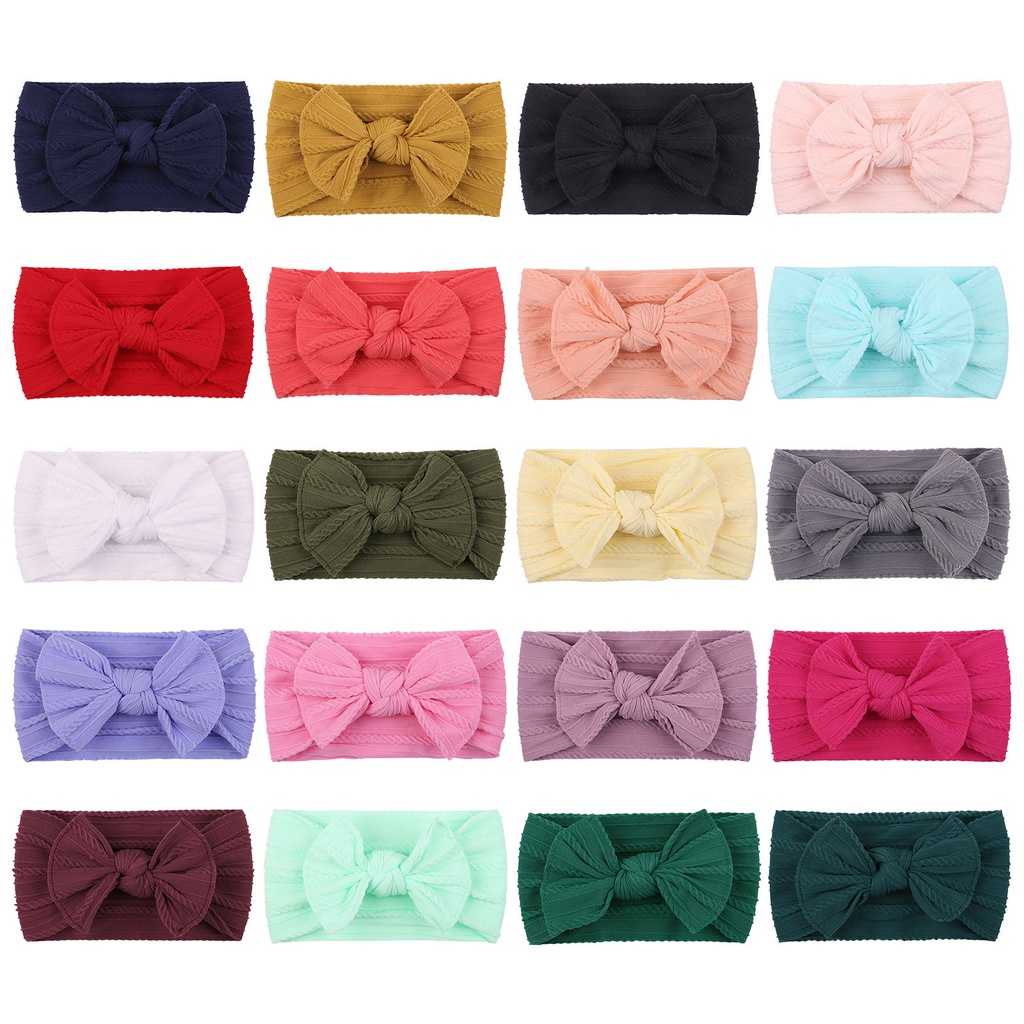 Băng đô KIDSBOWS co giãn nylon bản rộng kiểu turban thắt nơ gân sọc 20 màu sắc tùy chọn xinh xắn cho bé gái sơ sinh