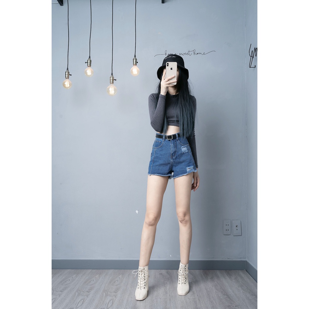 Quần Sọt Lưng Cao Rách Kiểu Dáng Chữ A Lai Xả