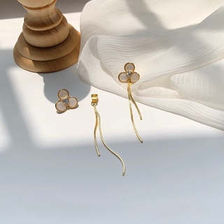 Bông tai bạc 925 dáng dài phối hình bông hoa đính đá sang trọng thời trang C380