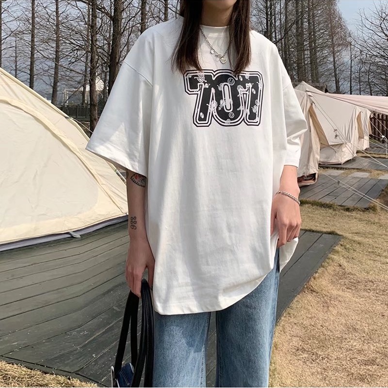 Áo Thun Dáng Rộng In Chữ Phong Cách Hàn Quốc Thời Trang Mùa Hè Cho Nam Và Nữ size M-5XL