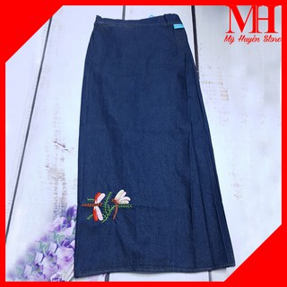 [ Ảnh Tự Chụp ] Váy Chống Nắng Jean Cao Cấp Thêu Chuồn Chuồn Có Lưng Thun Co Dãn & Nút bấm đồng không gỉ