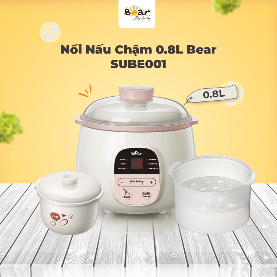 Nồi Nấu Chậm Bear Sube001 0.8L Chính Hãng, Nồi Chưng Yến, Hấp Luộc Ninh, Nấu Cháo Dinh Dưỡng Siêu Ngon Hơn Nồi Áp Suất