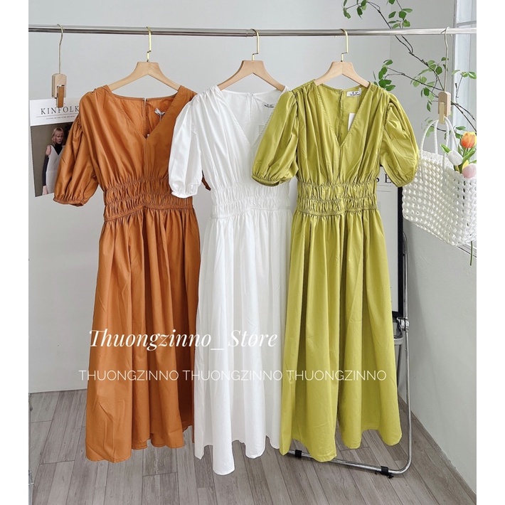 [Ảnh thật/Video]Váy Thô Hàn Mới về thiết kế cổ V dáng dài bo chun eo tôn dáng Đầm maxi Hàn Quốc đẹp nhẹ nhàng