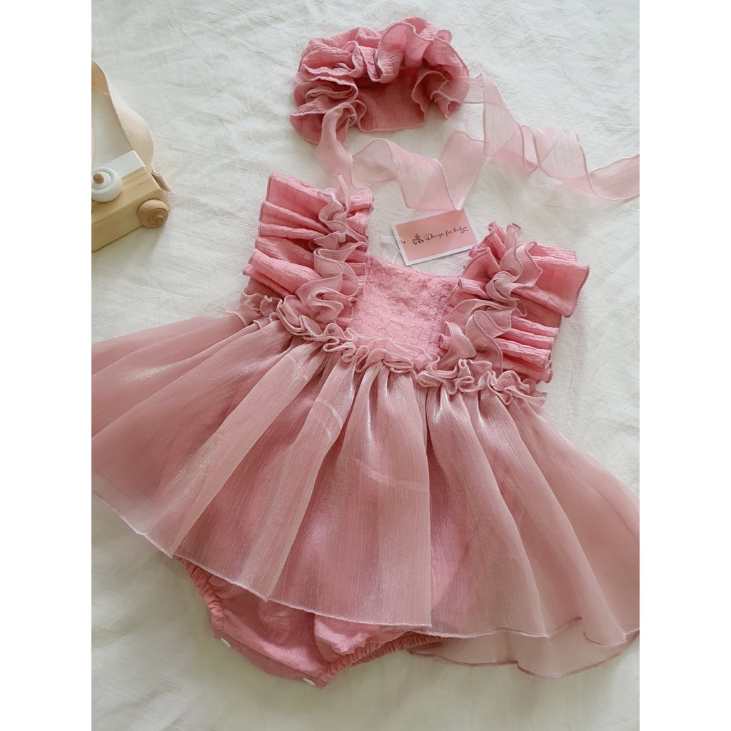 Body váy cho bé gái từ 3-13kg với màu hồng dễ thương - Tặng kèm nón