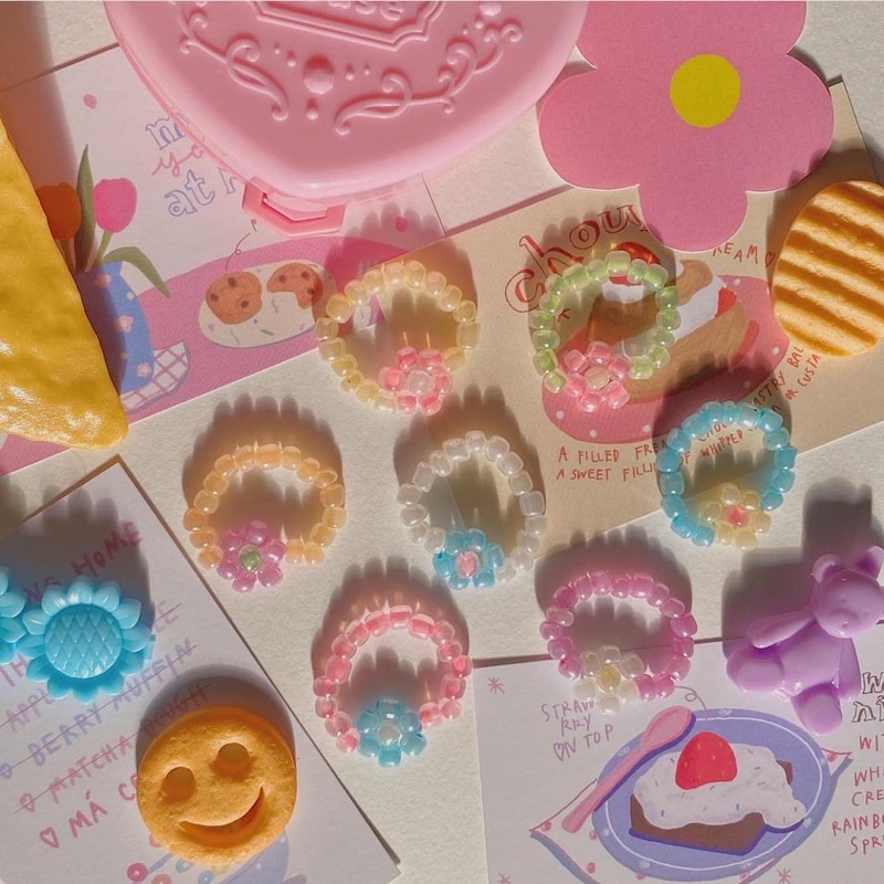 Nhẫn Hạt Cườm Hoa Pastel