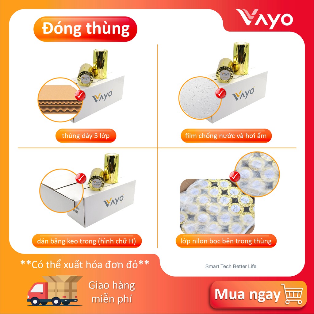 [ 10 CUỘN] Giấy in nhiệt, giấy in bill K57 x 45mm VAYO, bán chạy số #1, định lượng 65gsm in siêu rõ nét