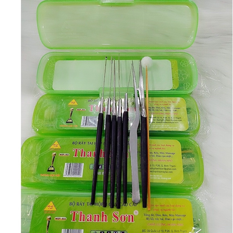 Bộ dụng cụ ráy tai 10 món Thanh Sơn inox cán gỗ có hộp nhựa