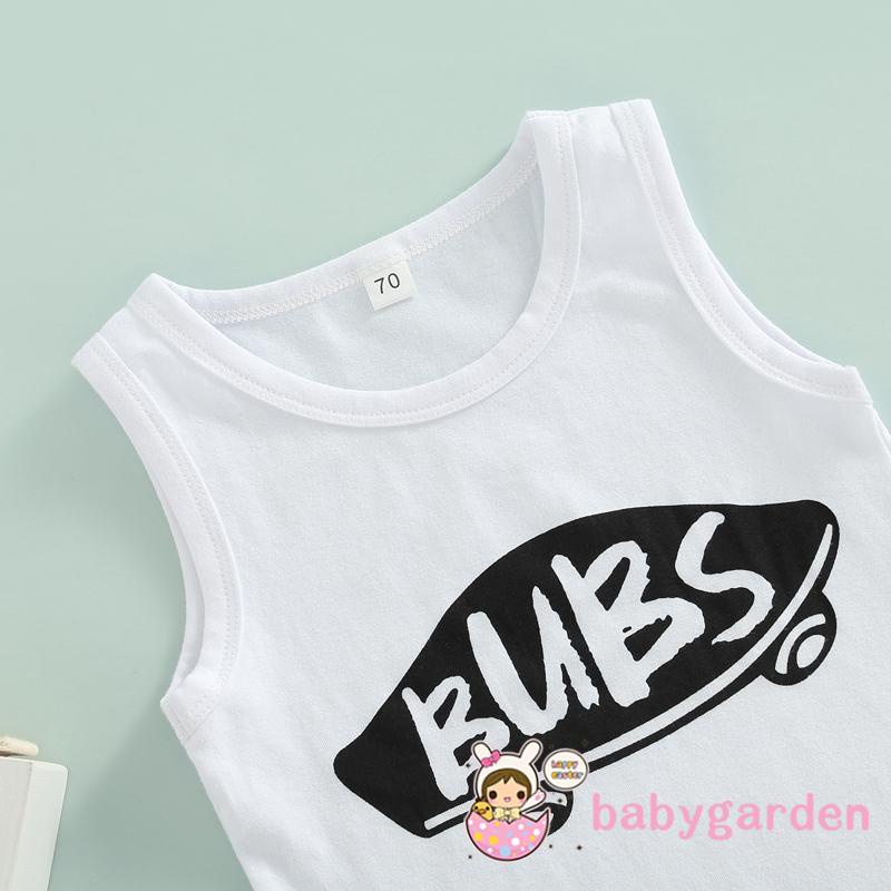 Bộ Áo Tank Top In Chữ + Quần Short Lưng Thun Phối Dây Rút Thời Trang Mùa Hè Cho Bé Trai 0-3 Tuổi