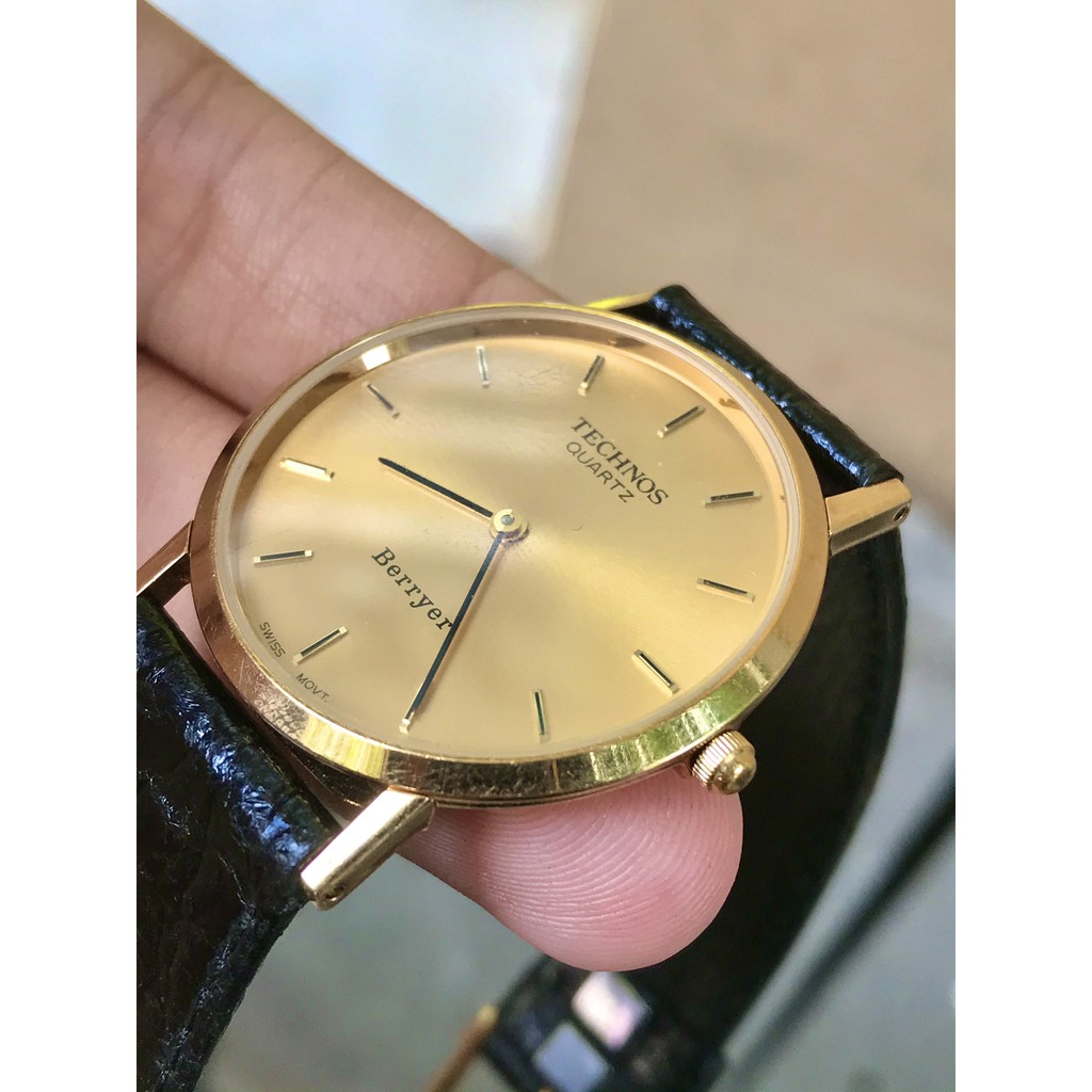 Đồng hồ nữ Technos mặt mỏng vàng dây da