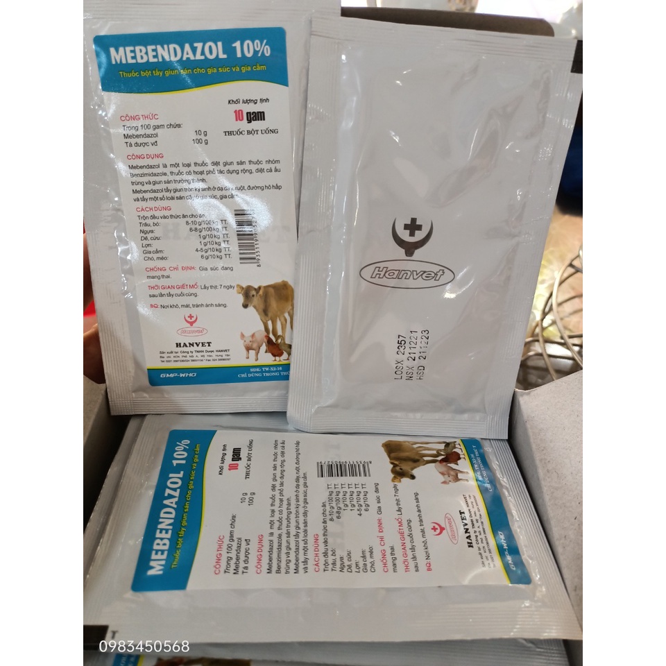 Gói MENBENDAZOL 10%  hanvet sản xuất dùng cho vật nuôi