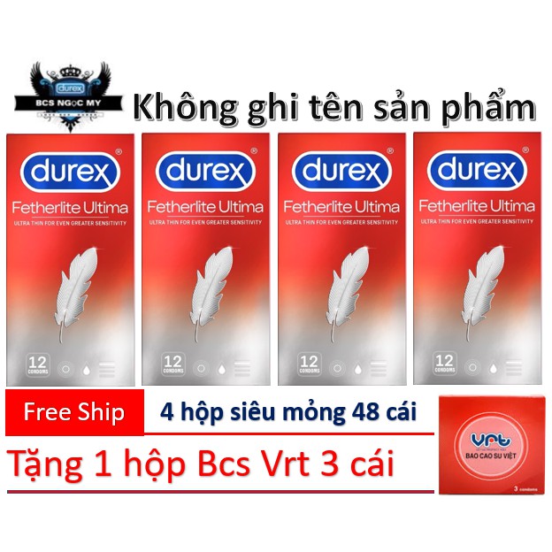 [DEAL HOT] Combo 4 Hộp 48 Cái Bao Cao Su SIÊU MỎNG Durex Fetherlite Ultima + Tặng 1 Hộp 3 Bao