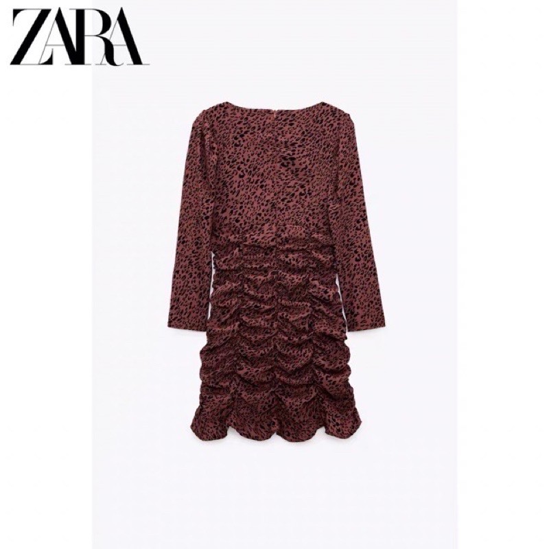 Váy mini dress Zara da báo hồng new nguyên tag