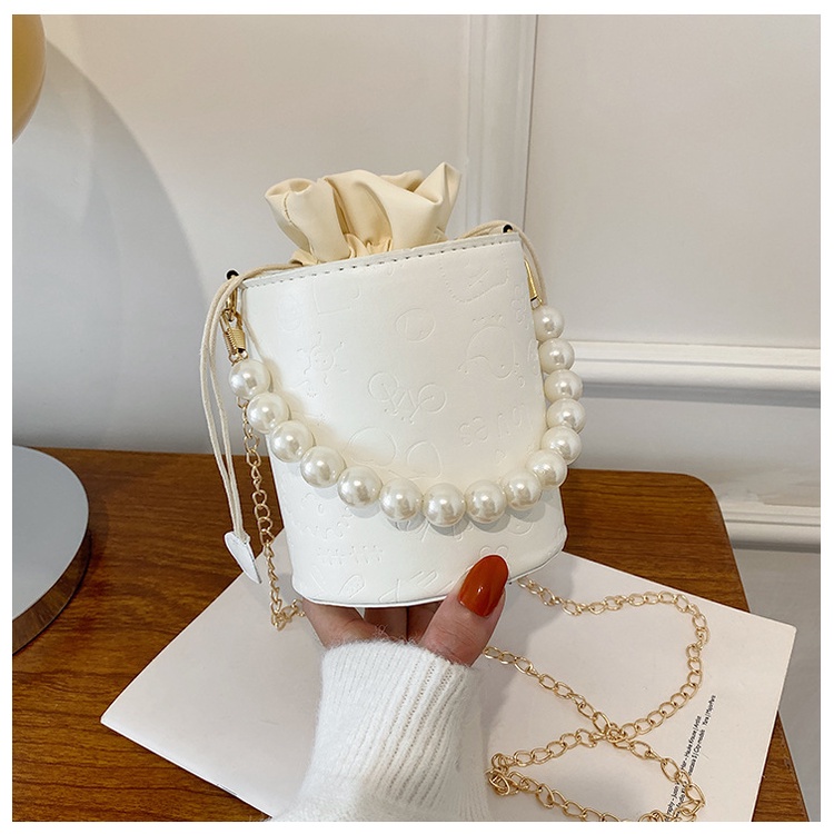 Túi đeo vai IELGY hình trụ đính ngọc trai hợp thời trang sang trọng cho nữ