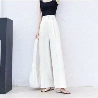 Quần ống rộng cạp cao, quần suông lưng cao cạp to 7cm hai khuy