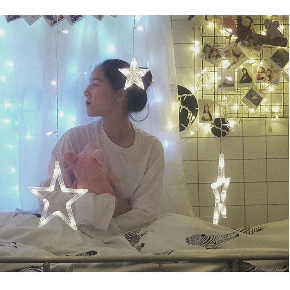 Dây đèn led trang trí cây thông noel tết phòng ngủ loại Sao nháy 12 bóng dài 4m mã 26008