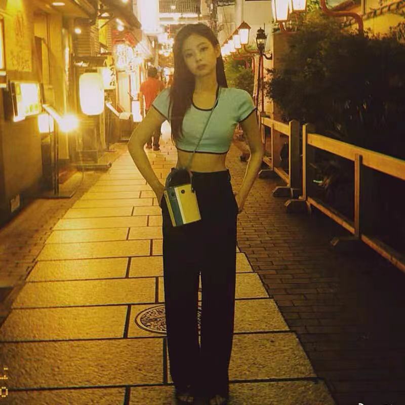 Blackpink Jennie quần ống rộng Lưng Cao Màu Đen Thời Trang Mùa Hè Cho Nữ