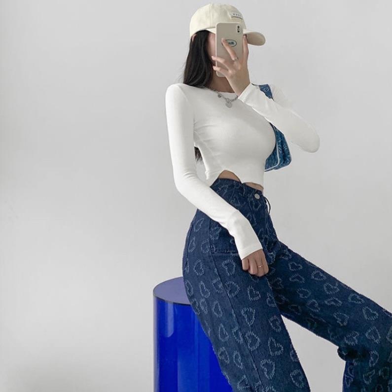 NEW ARRIVALS FREESHIP QUẦN JEAN DEMIN CẠP CAO XƯỚC HOẠ TIẾT TRÁI TIM