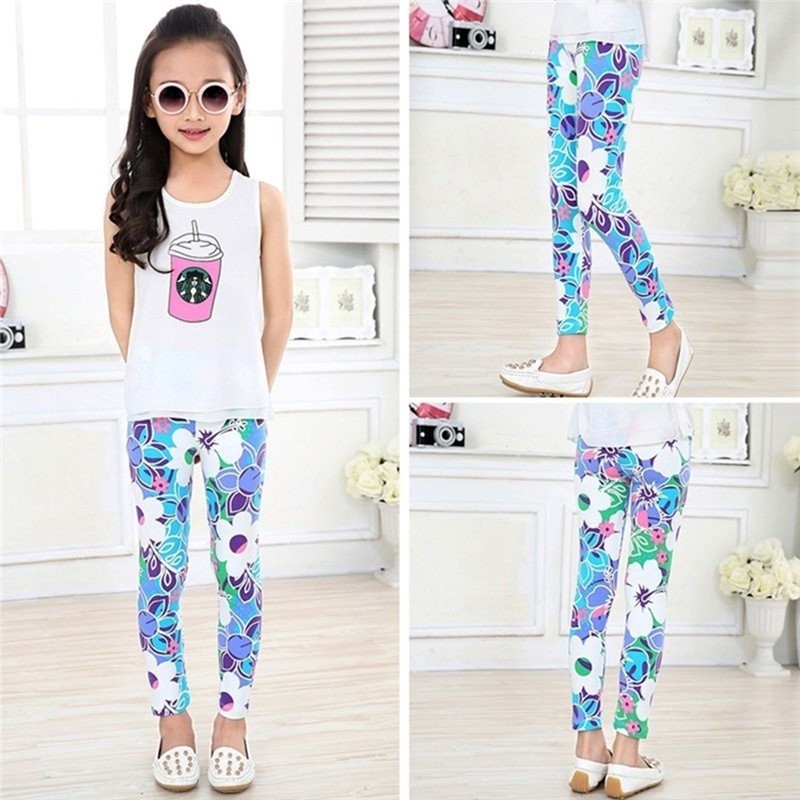 Quần Legging Dài Co Giãn In Hoa Cho Bé Gái