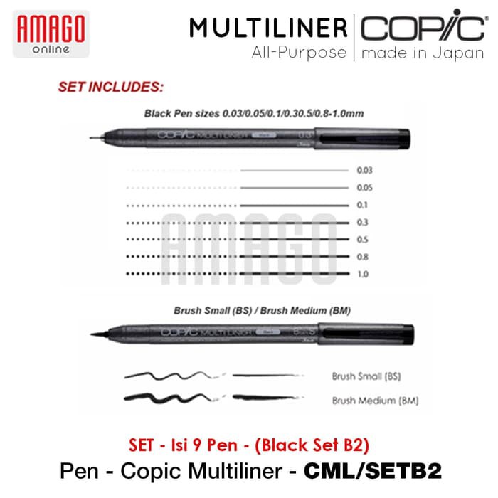 (hàng Mới Về) Set 9 Bút Kẻ Mắt Copic B2 Màu Đen Cml / Setb2