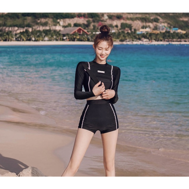 (Có sẵn) Bikini dài tay đen mẫu mới 2020, bộ bơi dài tay