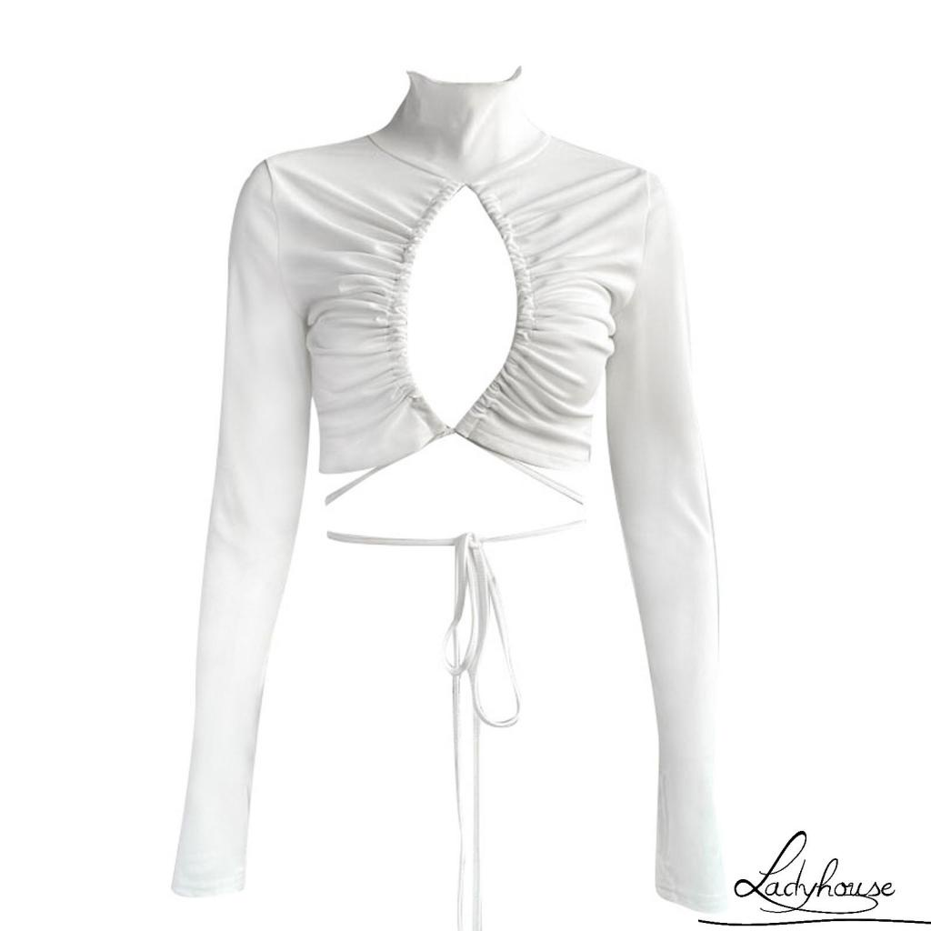 Áo Thun Tay Dài Hở Rốn Màu Trơn Thời Trang Dành Cho Nữ