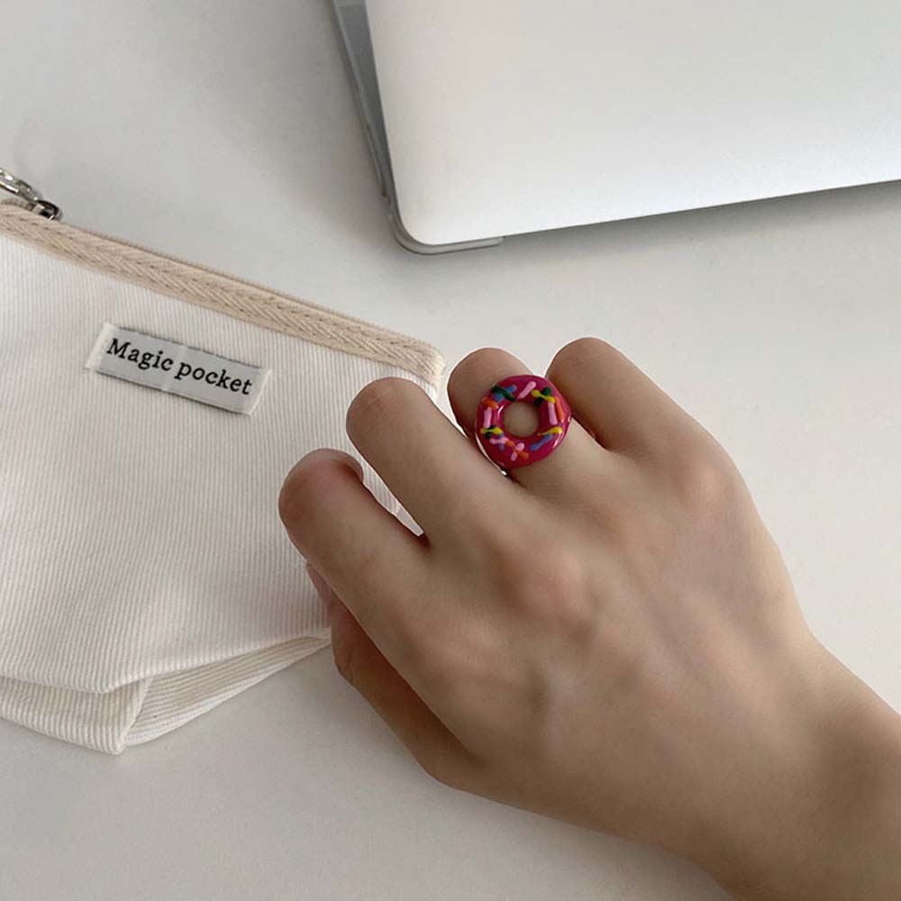 Nhẫn Đeo Tay Kim Loại Tạo Hình Bánh Donut Dễ Thương Cho Nữ