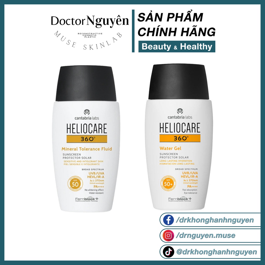 Kem Chống Nắng Heliocare 360 ( Mineral Tolerance Fluid SPF 50+ Và Water Gel SPF 50+)